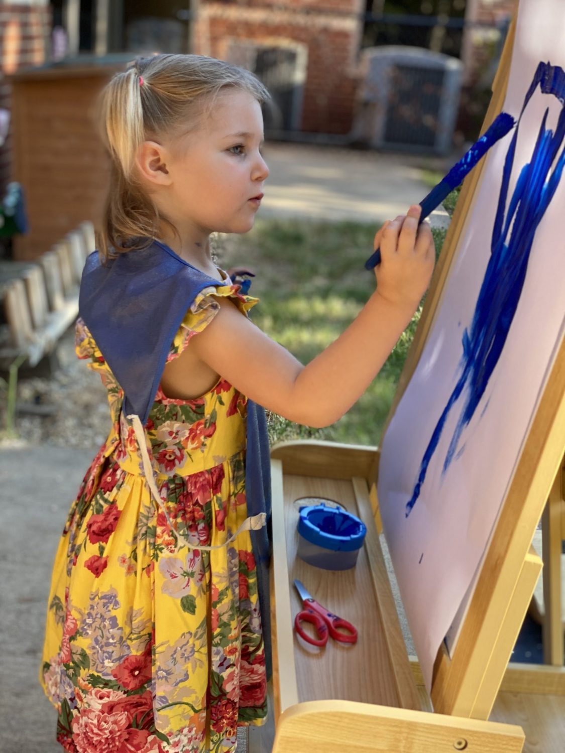 Early Childhood Outdoor Easel Painting, The Montessori Academy of Arlington, Private School Arlington TX