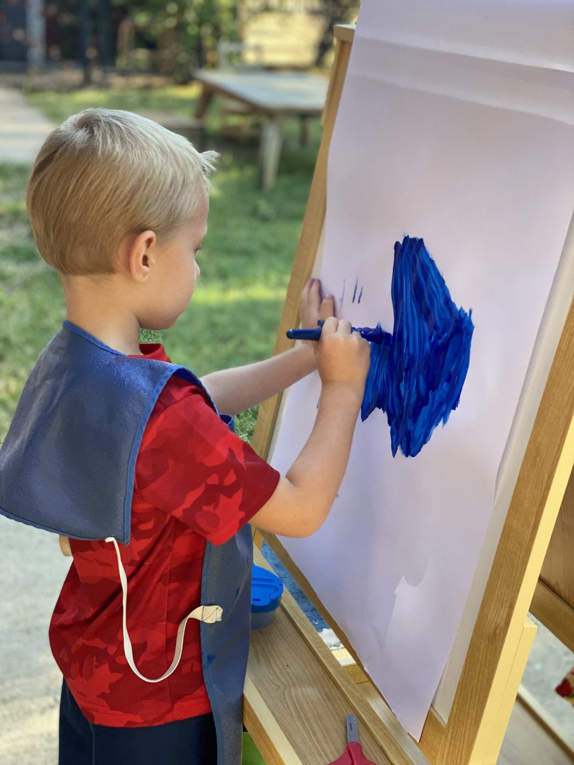 Early Childhood Outdoor Easel Painting, The Montessori Academy of Arlington, Private School Arlington TX