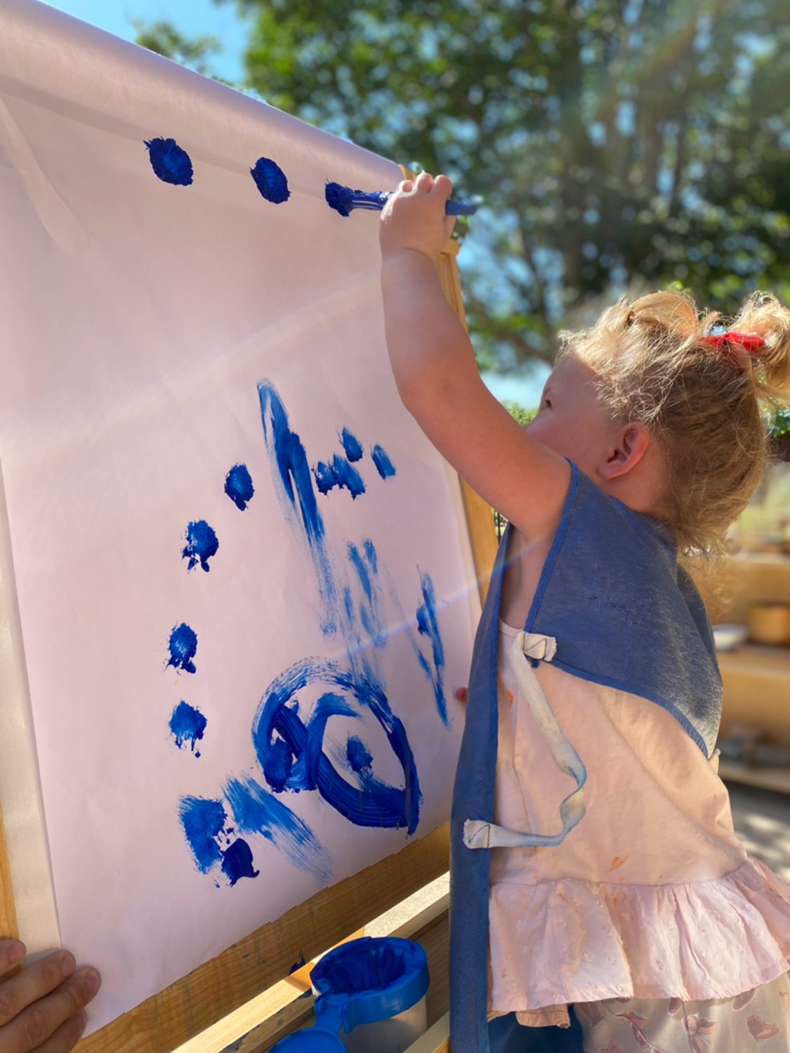 Early Childhood Outdoor Easel Painting, The Montessori Academy of Arlington, Private School Arlington TX